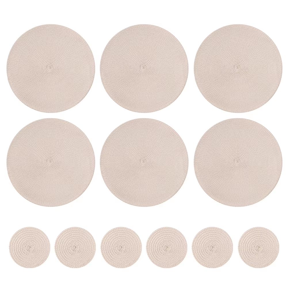 BraidedCircle Luxe Table Mat Set  6Piece Round Woven HeatResistant Placemats For Dining  Decor 8