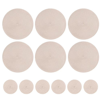 BraidedCircle Luxe Table Mat Set  6Piece Round Woven HeatResistant Placemats For Dining  Decor 8