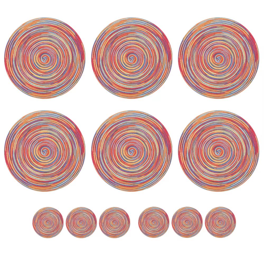 BraidedCircle Luxe Table Mat Set  6Piece Round Woven HeatResistant Placemats For Dining  Decor 20