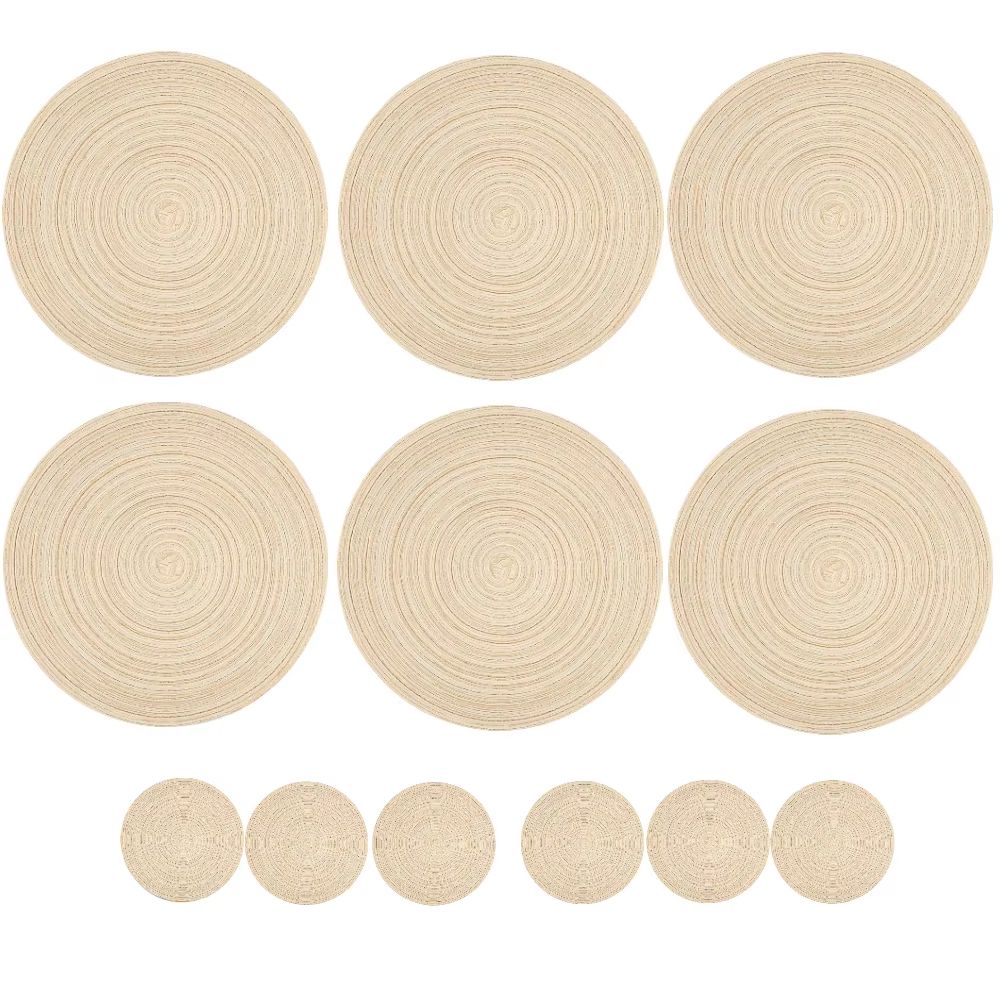 BraidedCircle Luxe Table Mat Set  6Piece Round Woven HeatResistant Placemats For Dining  Decor 21