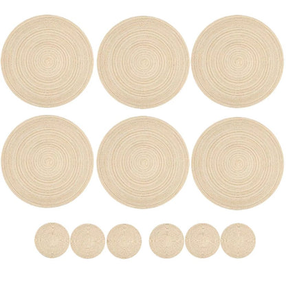 BraidedCircle Luxe Table Mat Set  6Piece Round Woven HeatResistant Placemats For Dining  Decor 21