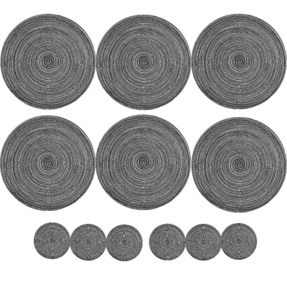 BraidedCircle Luxe Table Mat Set  6Piece Round Woven HeatResistant Placemats For Dining  Decor 22