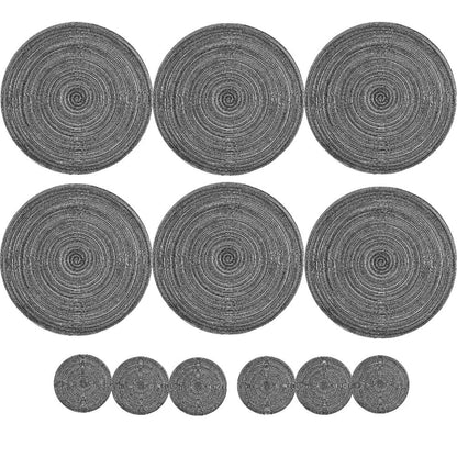 BraidedCircle Luxe Table Mat Set  6Piece Round Woven HeatResistant Placemats For Dining  Decor 22