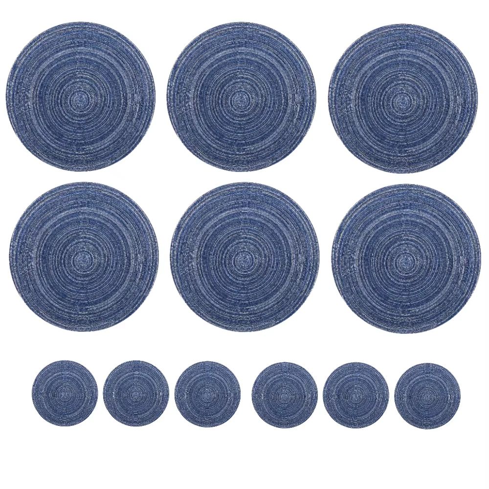 BraidedCircle Luxe Table Mat Set  6Piece Round Woven HeatResistant Placemats For Dining  Decor 23