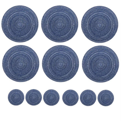 BraidedCircle Luxe Table Mat Set  6Piece Round Woven HeatResistant Placemats For Dining  Decor 23