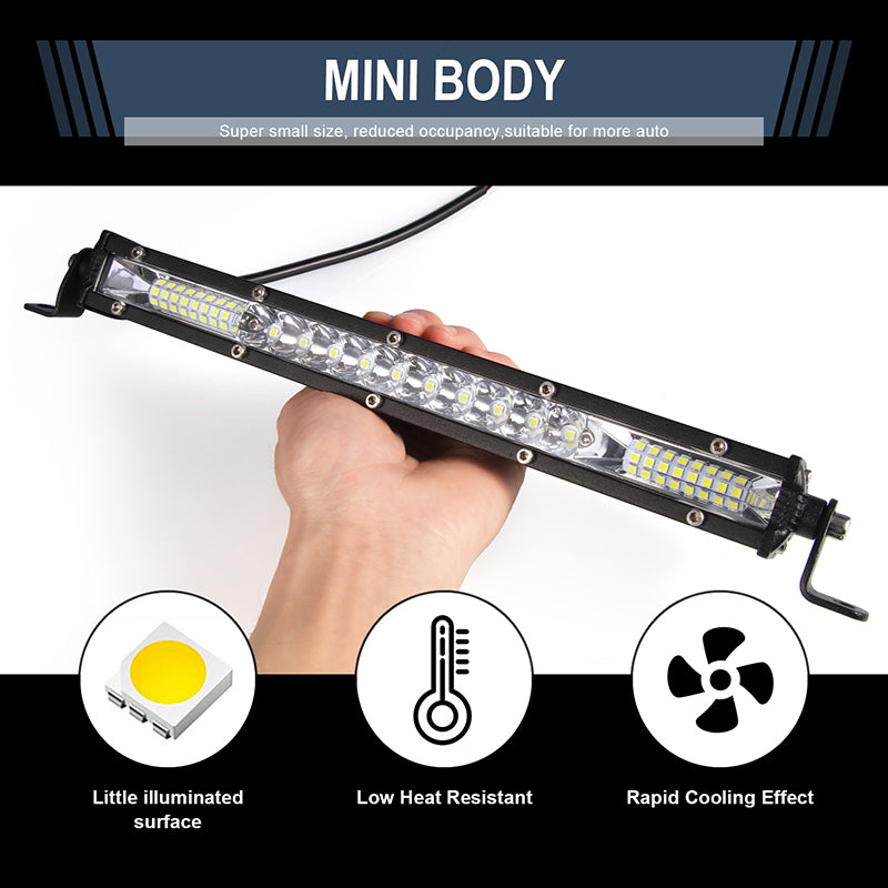 Super Slim Off Road LED Light Bar, Flood Driving Fog Work Lamp for Jeep, ATV, SUV, Truck, Boat