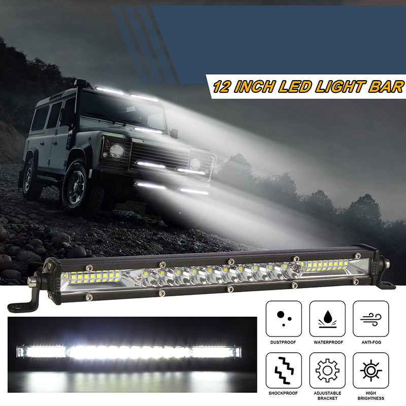 Super Slim Off Road LED Light Bar, Flood Driving Fog Work Lamp for Jeep, ATV, SUV, Truck, Boat