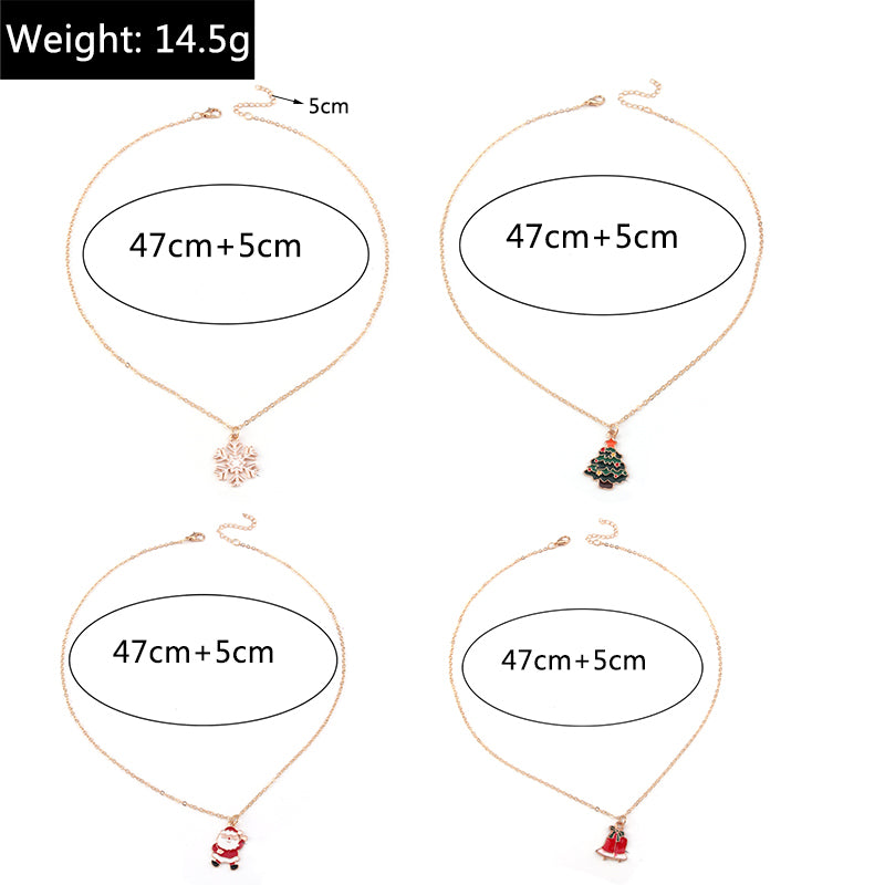 Cute Christmas Necklaces For Women Enamel Christmas Tree Santa Claus Bells Pendants Necklaces Girls 14