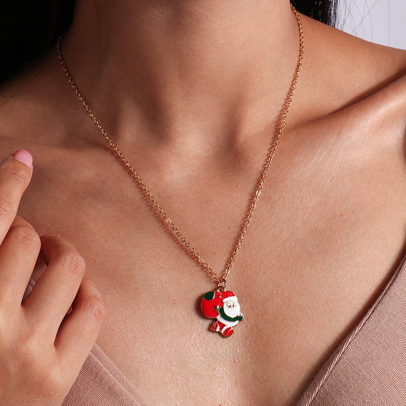 Cute Christmas Necklaces For Women Enamel Christmas Tree Santa Claus Bells Pendants Necklaces Girls 2