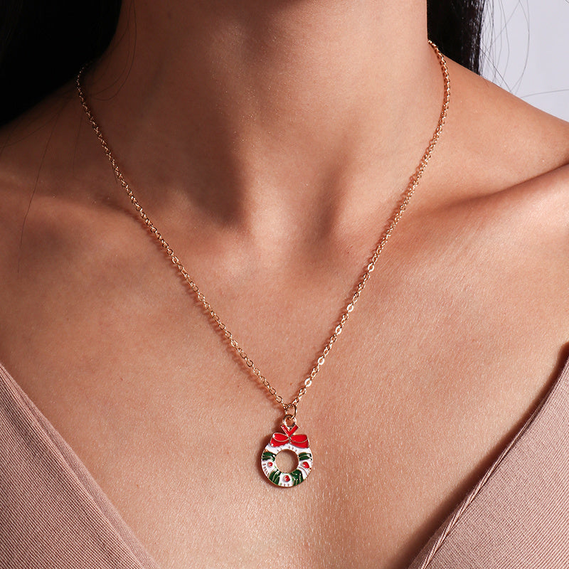 Cute Christmas Necklaces For Women Enamel Christmas Tree Santa Claus Bells Pendants Necklaces Girls 5
