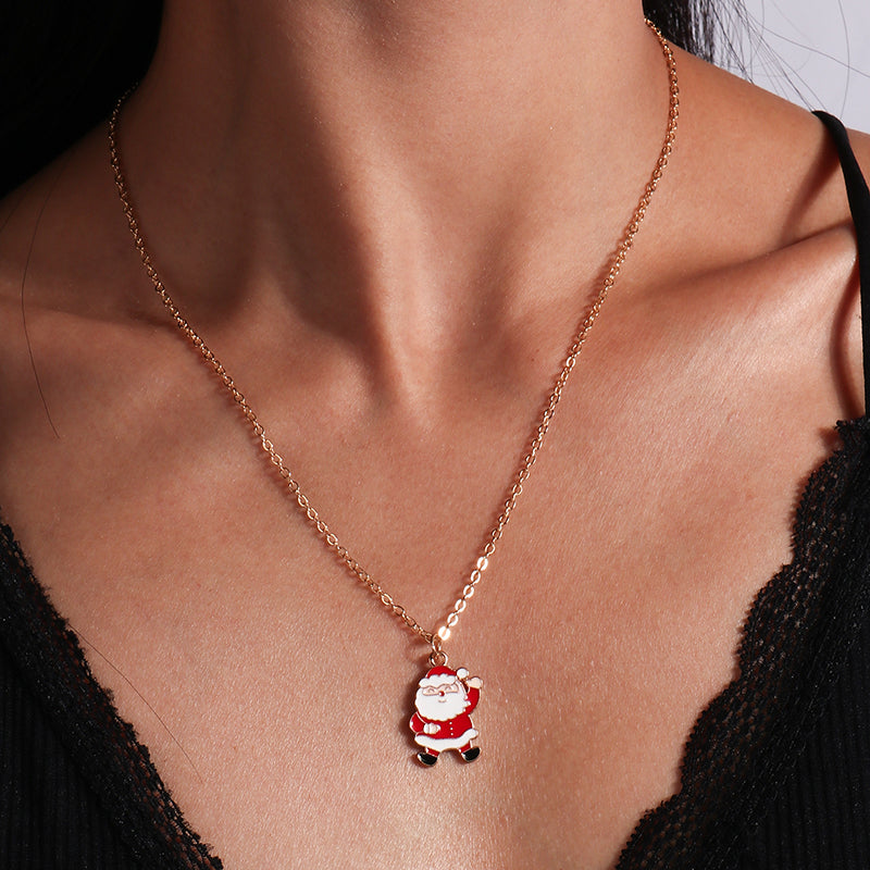 Cute Christmas Necklaces For Women Enamel Christmas Tree Santa Claus Bells Pendants Necklaces Girls 6