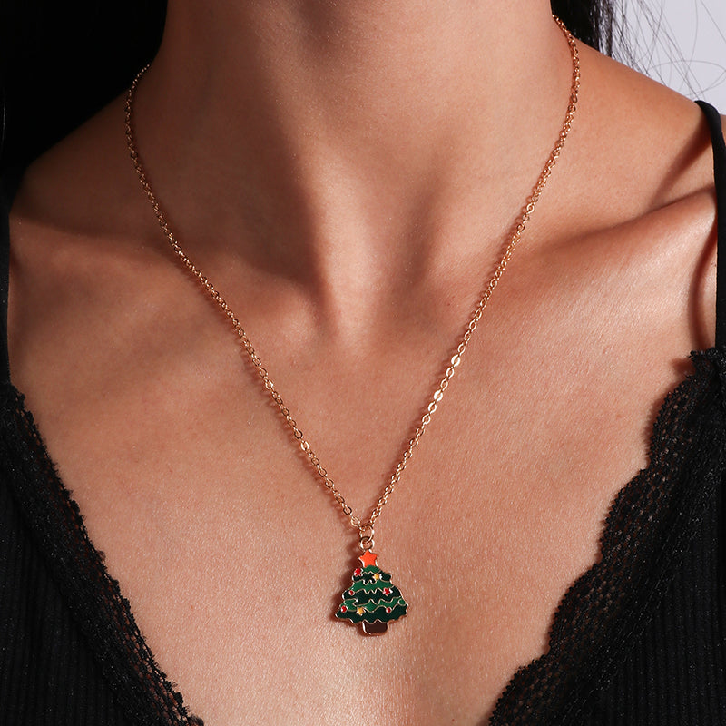 Cute Christmas Necklaces For Women Enamel Christmas Tree Santa Claus Bells Pendants Necklaces Girls 8