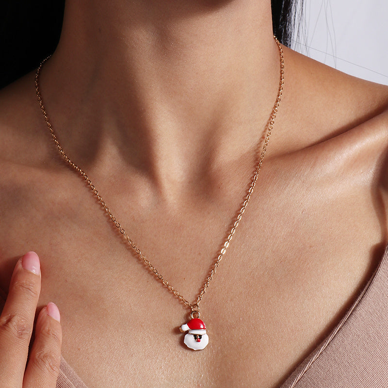 Cute Christmas Necklaces For Women Enamel Christmas Tree Santa Claus Bells Pendants Necklaces Girls 10