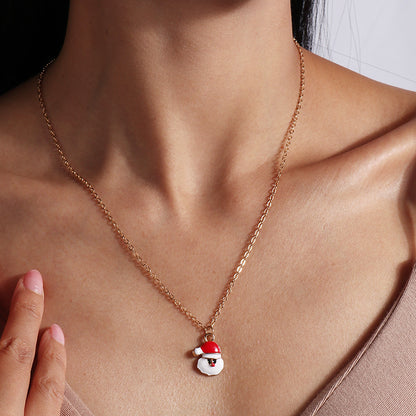 Cute Christmas Necklaces For Women Enamel Christmas Tree Santa Claus Bells Pendants Necklaces Girls 10