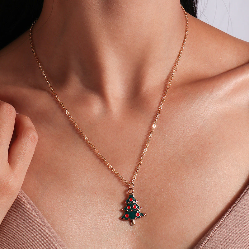 Cute Christmas Necklaces For Women Enamel Christmas Tree Santa Claus Bells Pendants Necklaces Girls 11