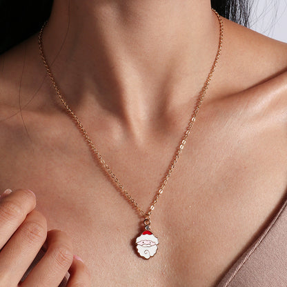 Cute Christmas Necklaces For Women Enamel Christmas Tree Santa Claus Bells Pendants Necklaces Girls 13