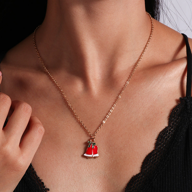 Cute Christmas Necklaces For Women Enamel Christmas Tree Santa Claus Bells Pendants Necklaces Girls 15