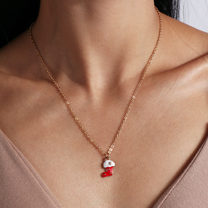 Cute Christmas Necklaces For Women Enamel Christmas Tree Santa Claus Bells Pendants Necklaces Girls 16