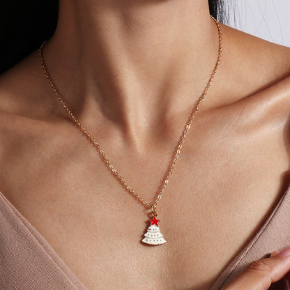 Cute Christmas Necklaces For Women Enamel Christmas Tree Santa Claus Bells Pendants Necklaces Girls 17