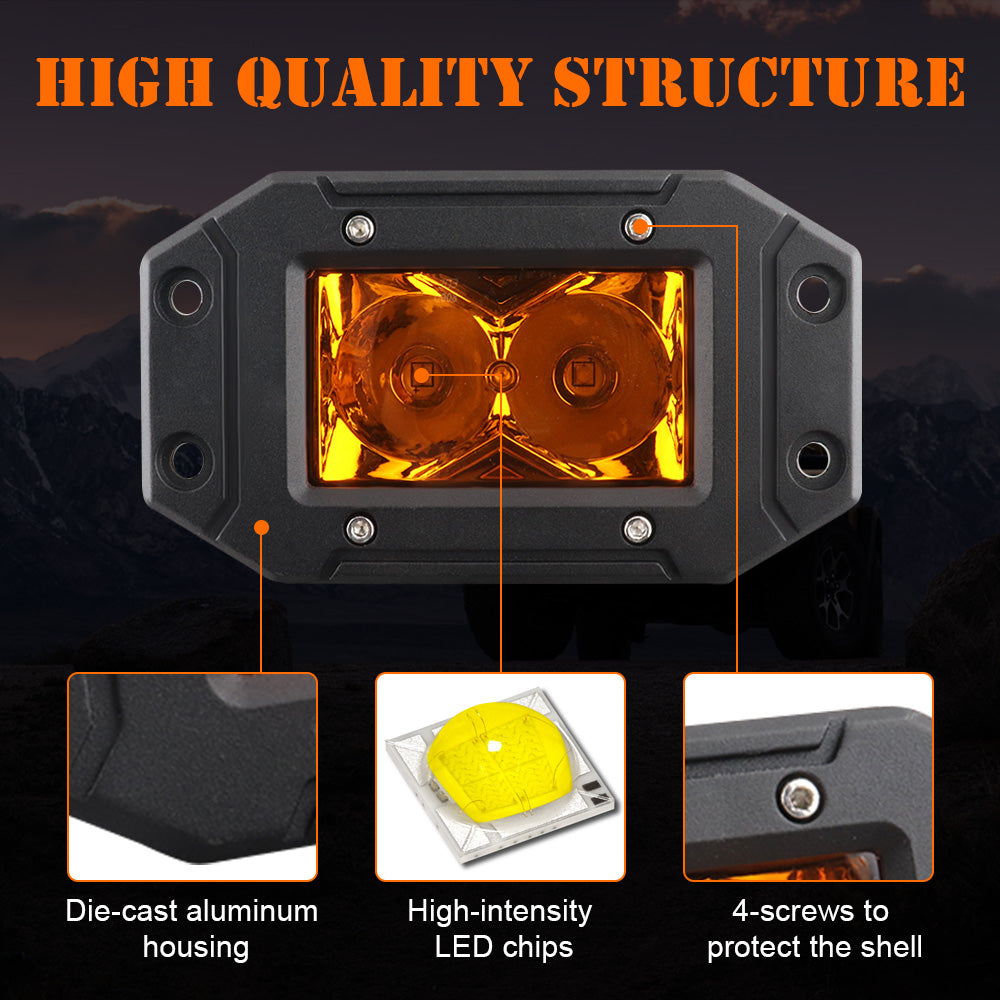 Offroad Led Fog Lights LED Flush Pods Work Light Flush Mount Yellow Spot Beam For Car Motorcycle AT 1