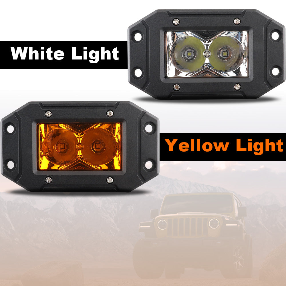 Off-road Led Fog Lights, LED Flush Pods Work Light, Flush Mount Yellow Spot Beam for Car Motorcycle ATV UTV SUV Truck
