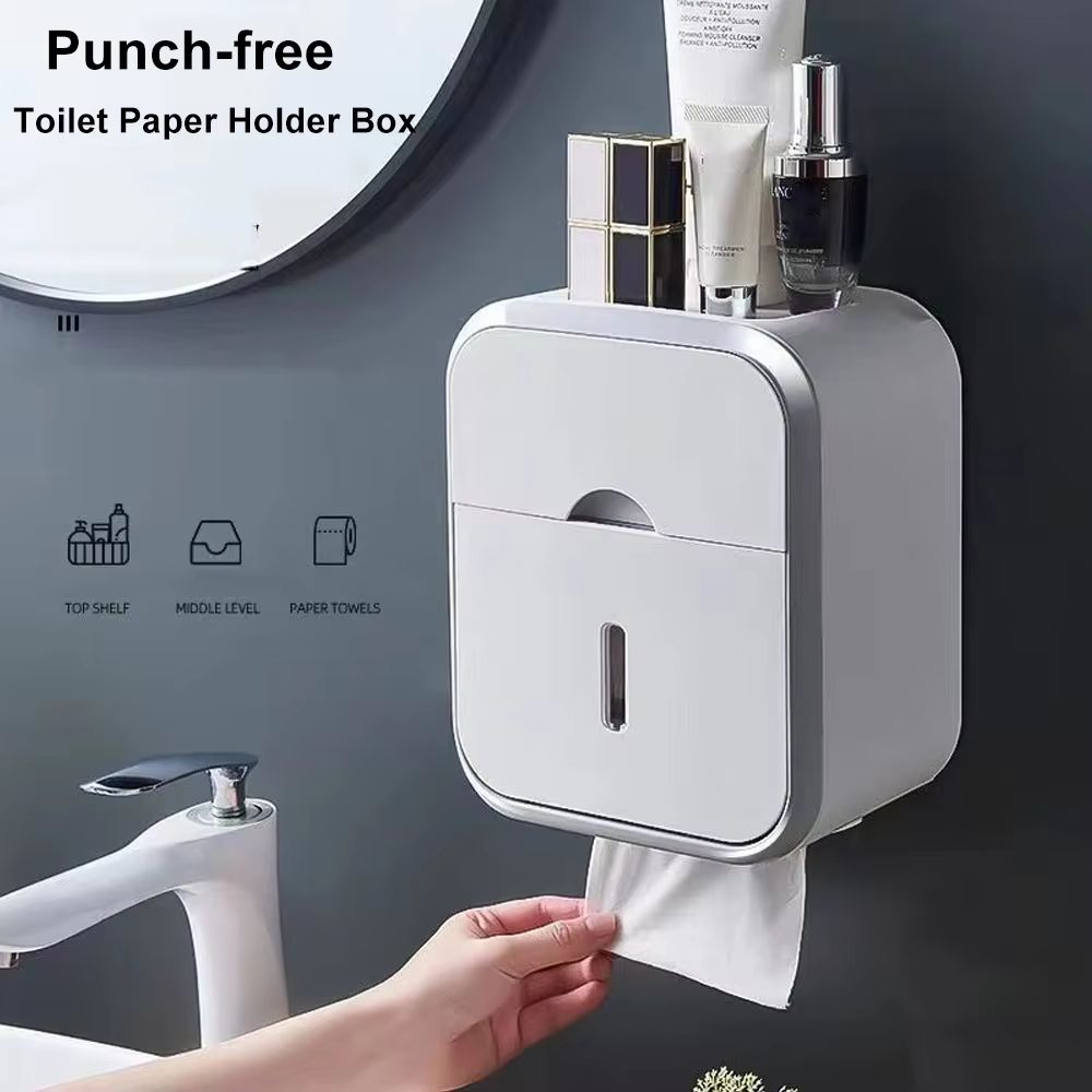 AquaGuard Wall-Mount Toilet Paper Storage Box – Waterproof & Dust-Proof Roll Organizer with High Capacity (Punch-Free In