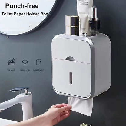 AquaGuard Wall-Mount Toilet Paper Storage Box – Waterproof & Dust-Proof Roll Organizer with High Capacity (Punch-Free In