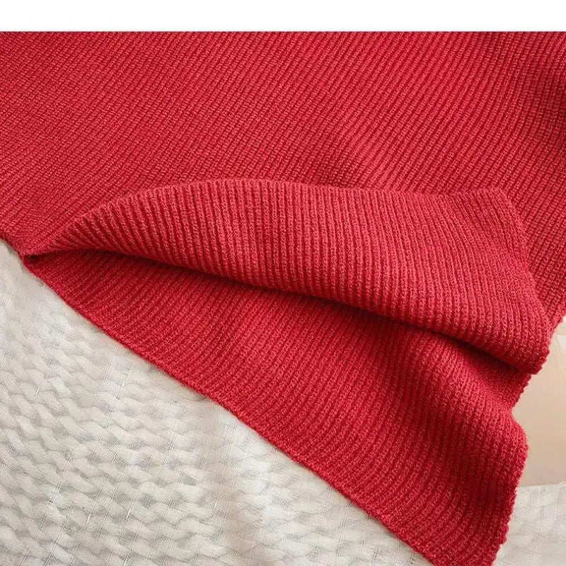 Autumn Winter Knit Sweater Vintage Irregular Loose Pullover Chic High Neck Women Fashion Tops 5