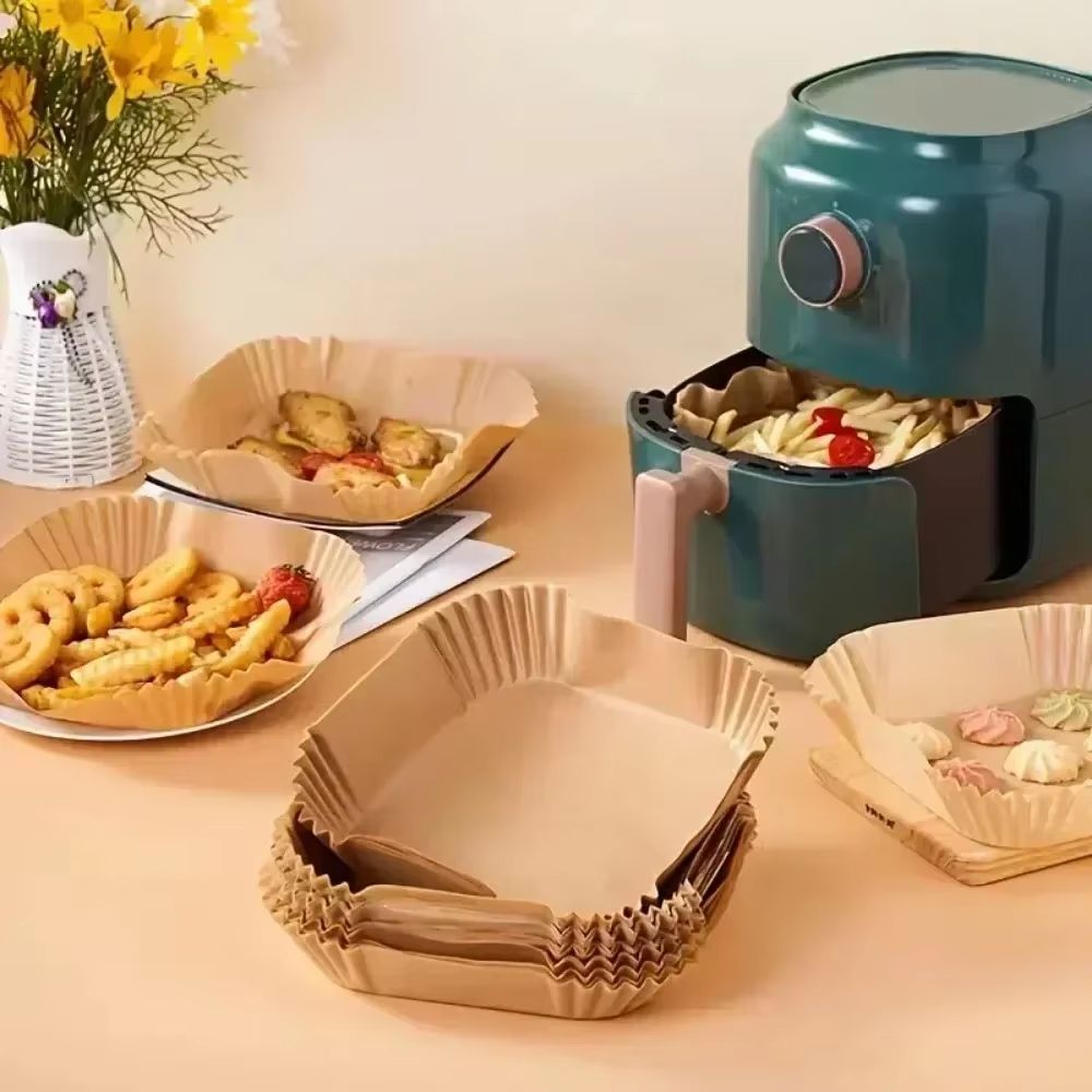 EasyClean Air Fryer Paper Liners  50 Pack NonStick Square  Round Baking  BBQ Mats 1