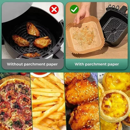EasyClean Air Fryer Paper Liners  50 Pack NonStick Square  Round Baking  BBQ Mats 3