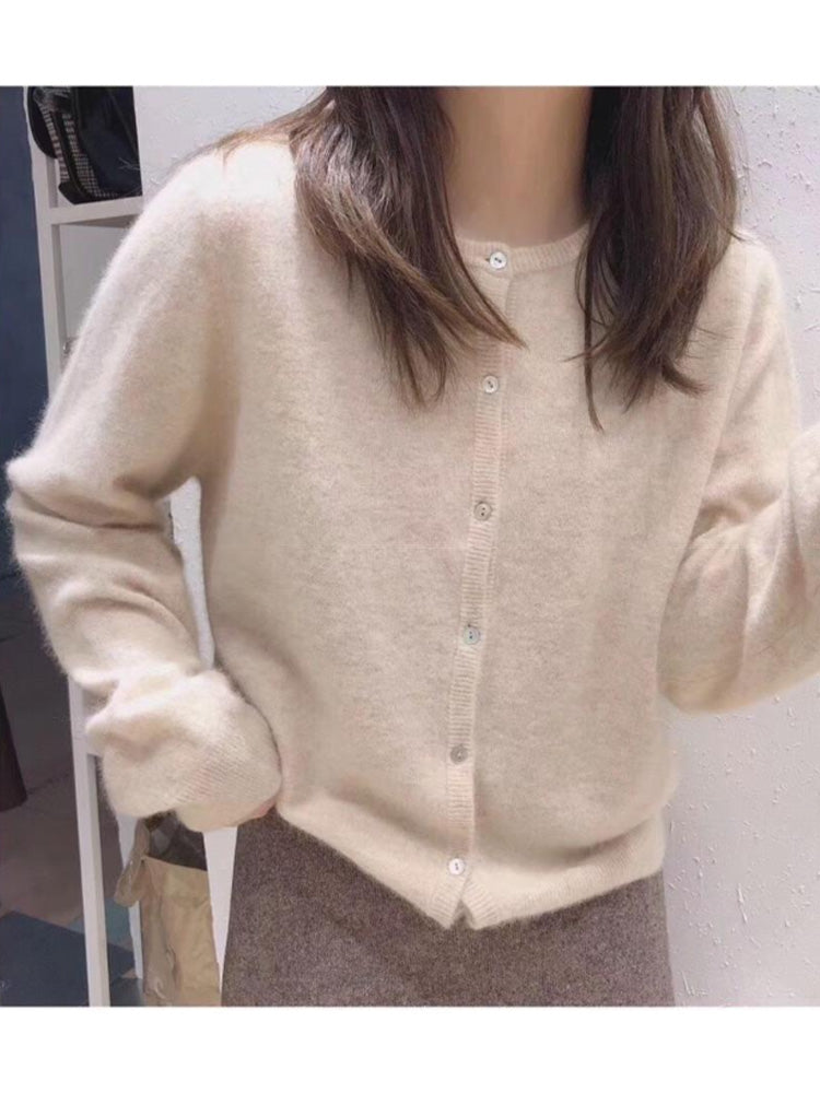 New Fashion Solid Color Knitted Cardigan Sweater, Autumn Winter Long Sleeve Buttons Sweater Coat, Elegant Casual Loose