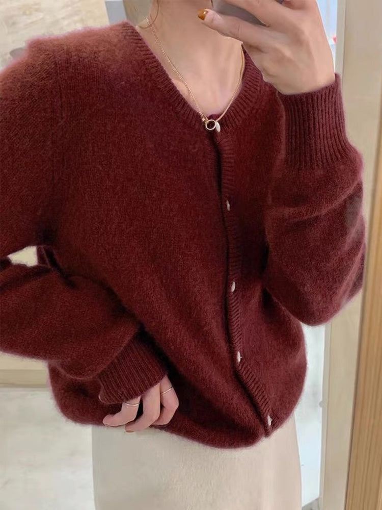 New Fashion Solid Color Knitted Cardigan Sweater, Autumn Winter Long Sleeve Buttons Sweater Coat, Elegant Casual Loose