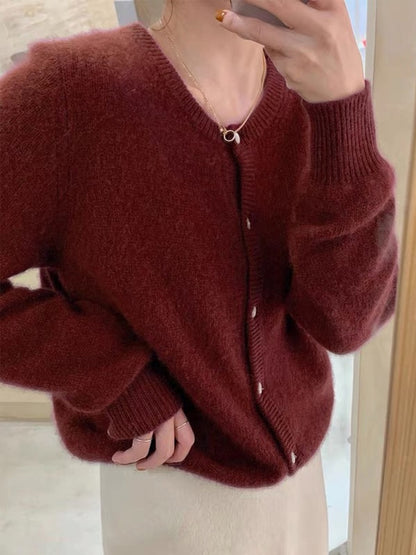New Fashion Solid Color Knitted Cardigan Sweater, Autumn Winter Long Sleeve Buttons Sweater Coat, Elegant Casual Loose
