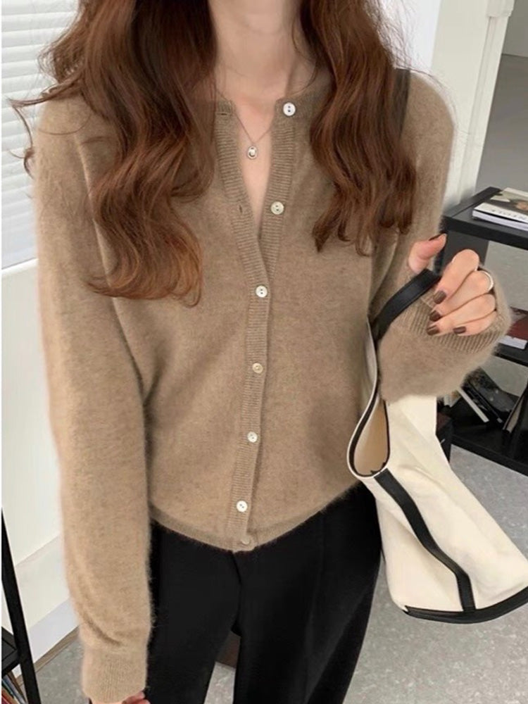 New Fashion Solid Color Knitted Cardigan Sweater, Autumn Winter Long Sleeve Buttons Sweater Coat, Elegant Casual Loose