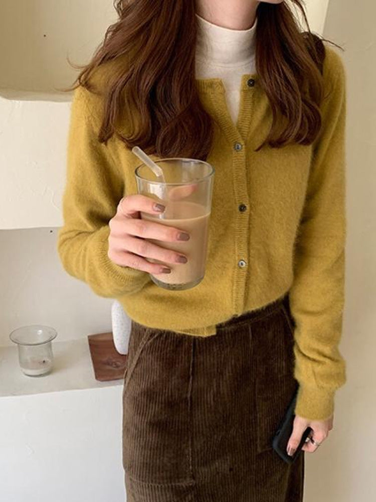 New Fashion Solid Color Knitted Cardigan Sweater, Autumn Winter Long Sleeve Buttons Sweater Coat, Elegant Casual Loose