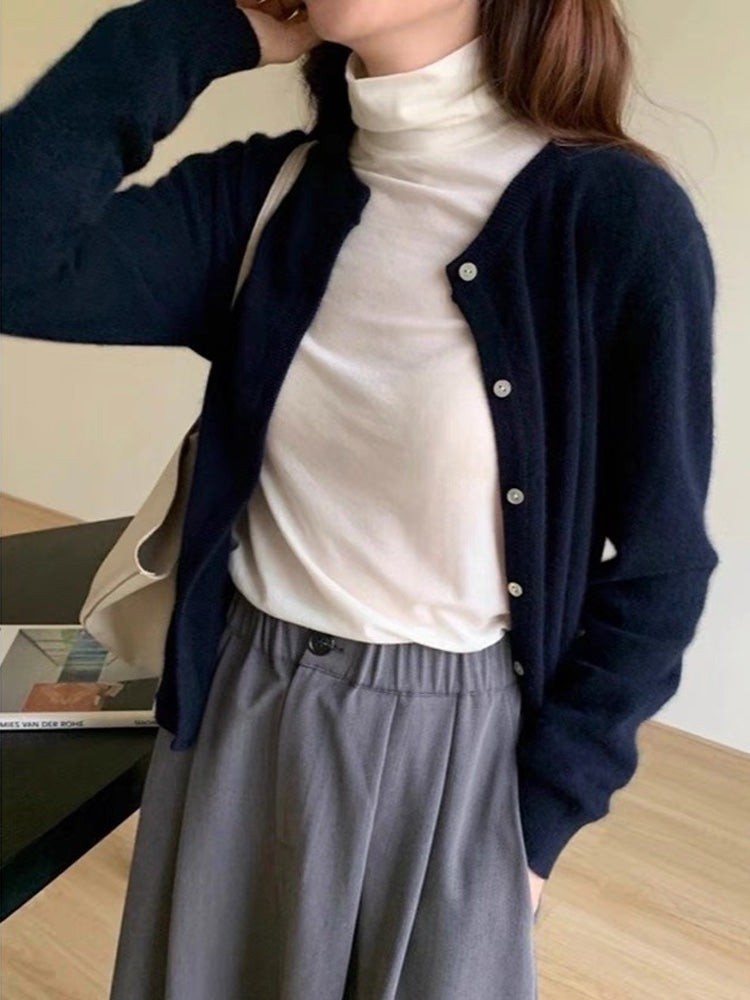 New Fashion Solid Color Knitted Cardigan Sweater, Autumn Winter Long Sleeve Buttons Sweater Coat, Elegant Casual Loose