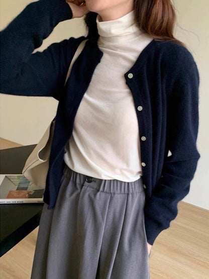 New Fashion Solid Color Knitted Cardigan Sweater, Autumn Winter Long Sleeve Buttons Sweater Coat, Elegant Casual Loose
