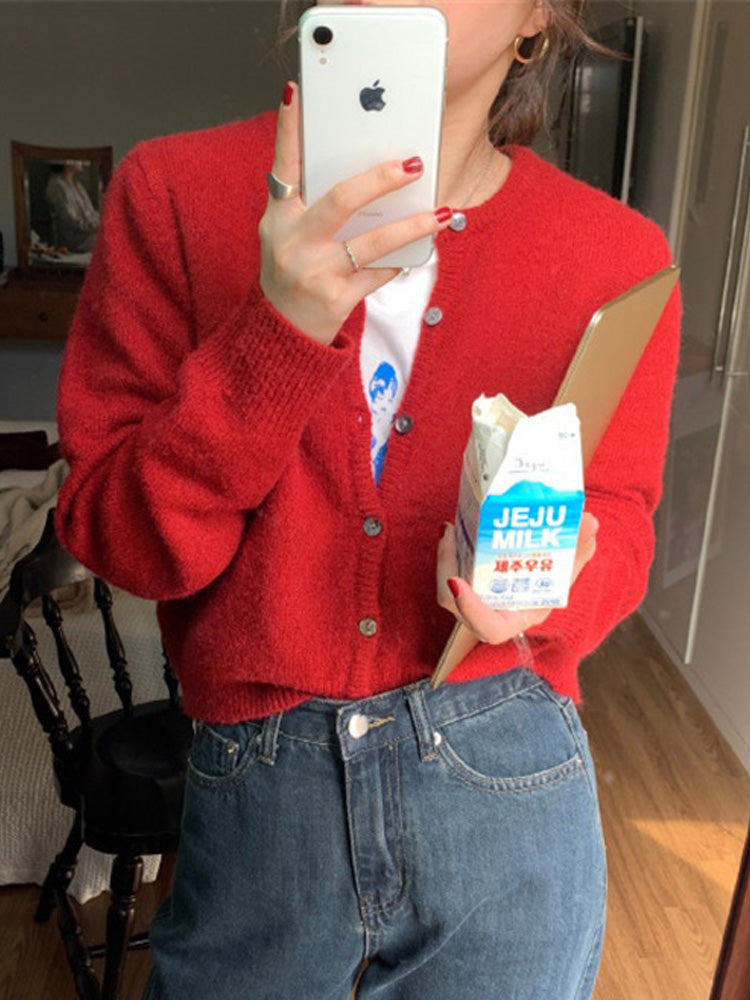 New Fashion Solid Color Knitted Cardigan Sweater, Autumn Winter Long Sleeve Buttons Sweater Coat, Elegant Casual Loose