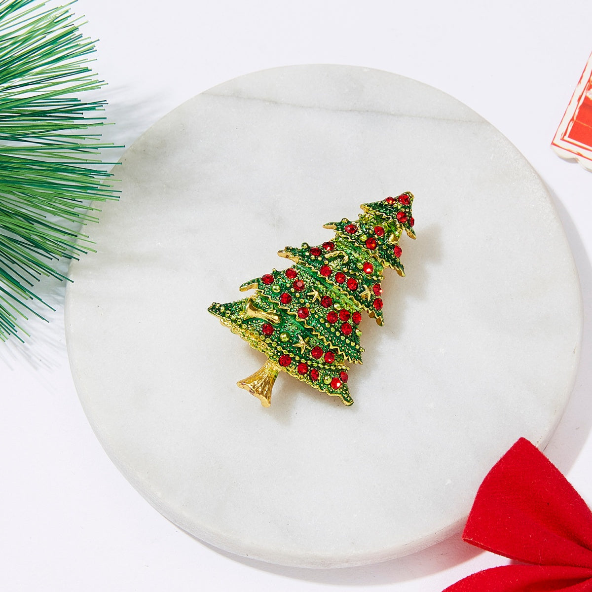 Rhinestone Star Tree Brooches, Christmas Green Enamel Pins, Festival Badges, Holiday Jewelry Gifts For Women Men