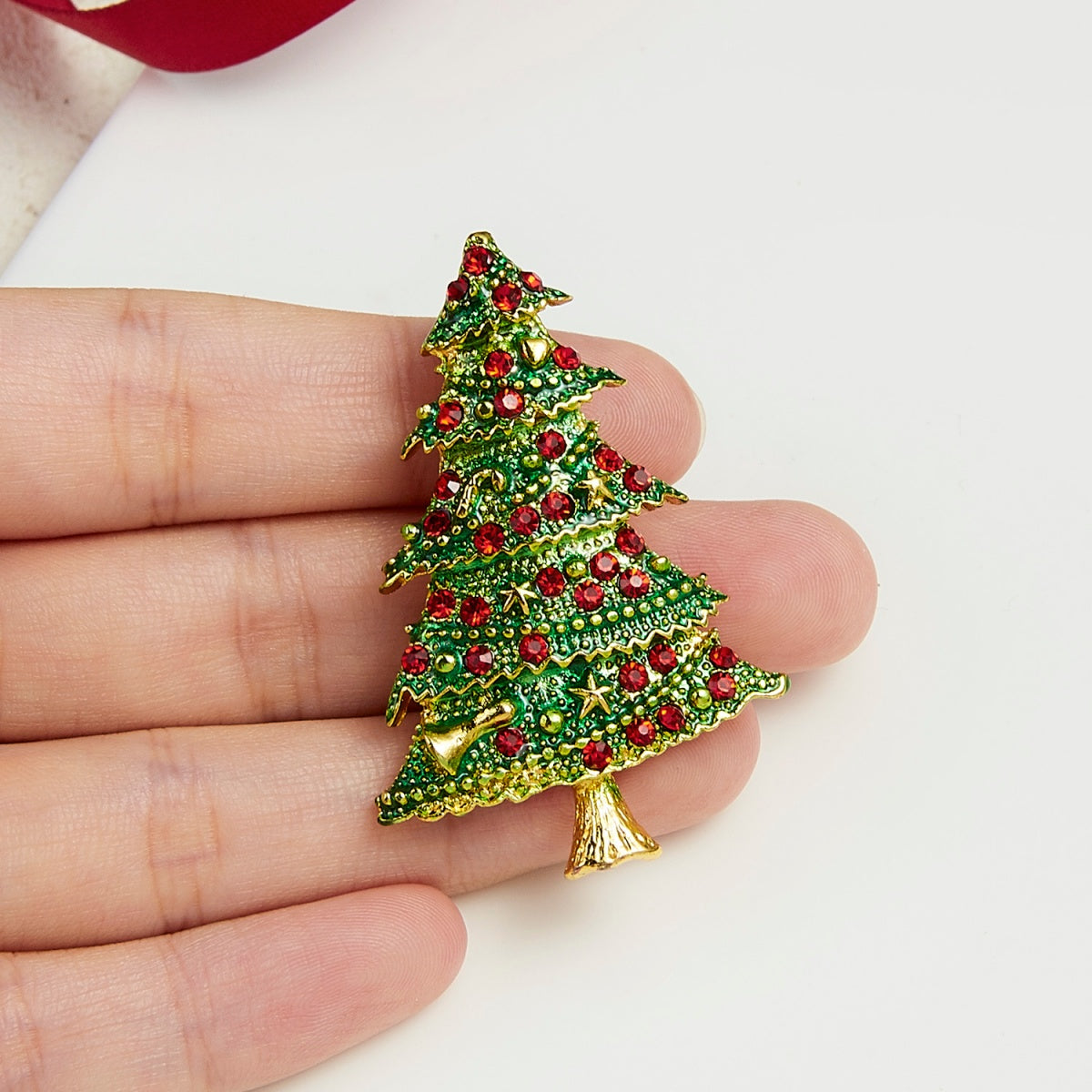 Rhinestone Star Tree Brooches, Christmas Green Enamel Pins, Festival Badges, Holiday Jewelry Gifts For Women Men
