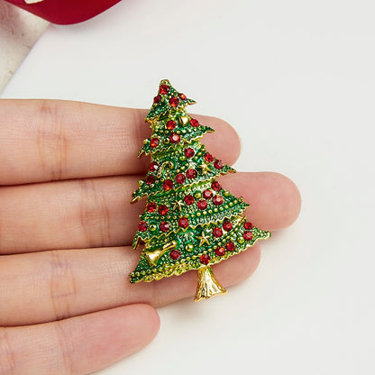 Rhinestone Star Tree Brooches, Christmas Green Enamel Pins, Festival Badges, Holiday Jewelry Gifts For Women Men