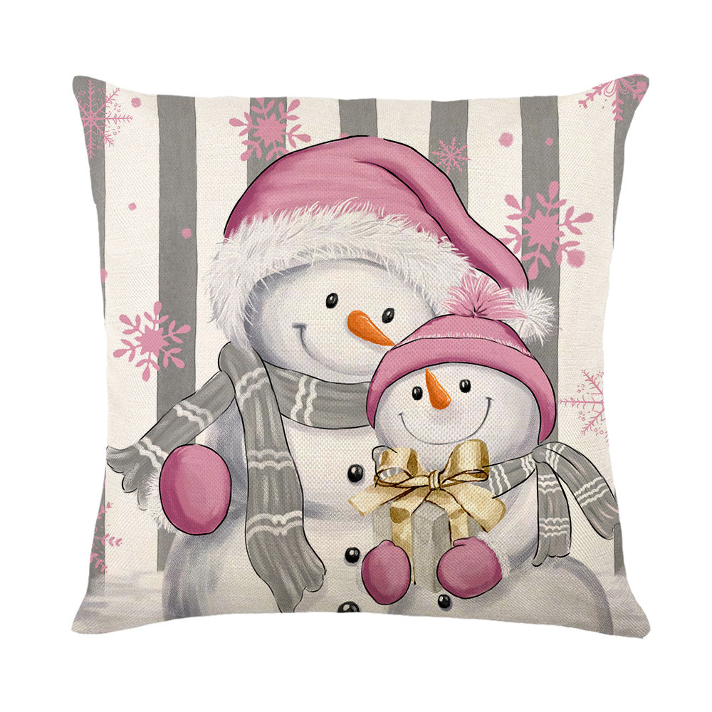 Winter Snowman Pillowcase, Christmas Decoration, Linen Pillow Cover, Sofa Cushion Cover, Throw Pillow Case