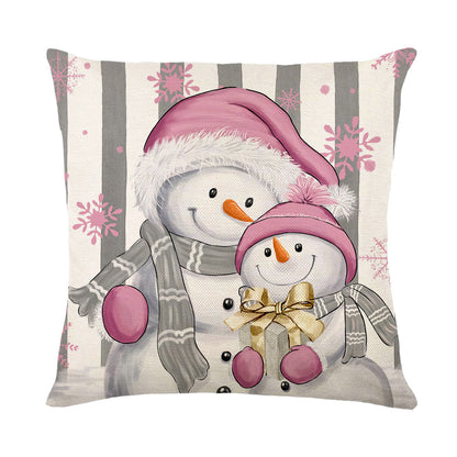 Winter Snowman Pillowcase, Christmas Decoration, Linen Pillow Cover, Sofa Cushion Cover, Throw Pillow Case