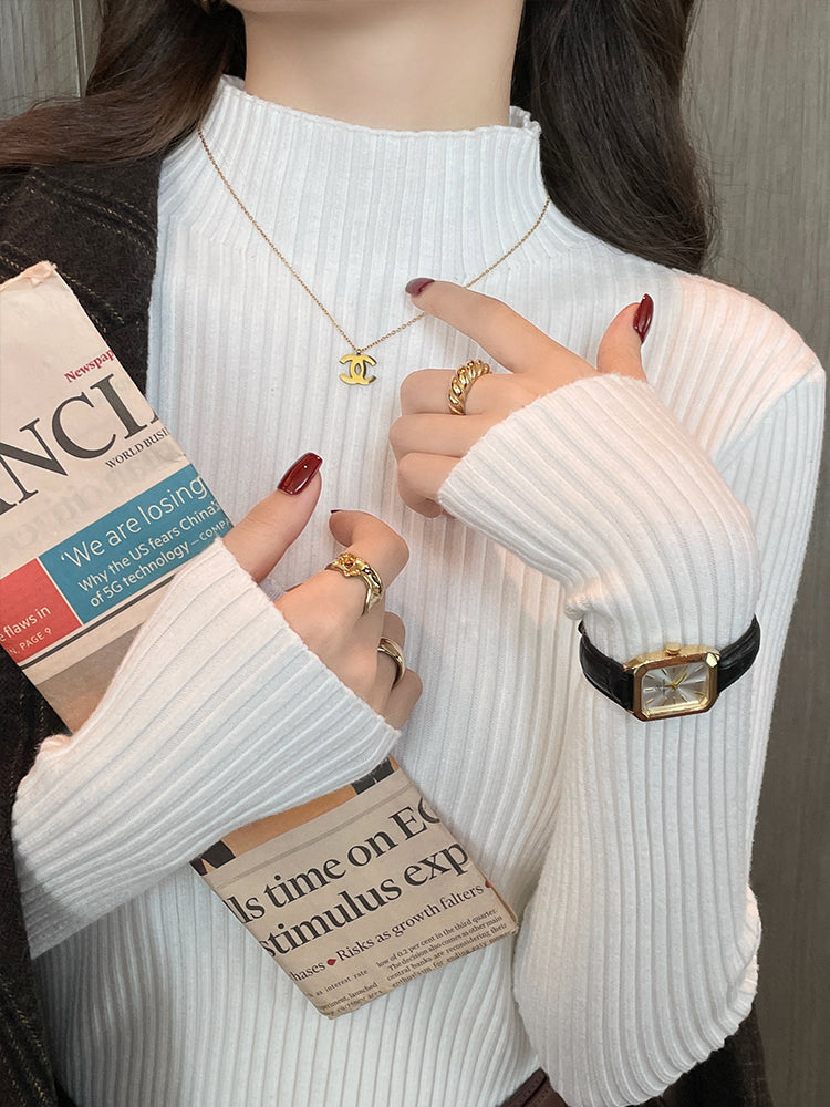 Women Long Sleeve Turtleneck Sweater, Chic Autumn Winter Knit Pullover, Solid Color Slim Casual Warm Jumper Top