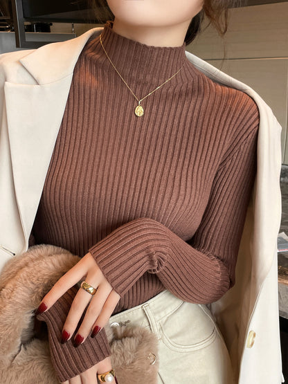 Women Long Sleeve Turtleneck Sweater, Chic Autumn Winter Knit Pullover, Solid Color Slim Casual Warm Jumper Top