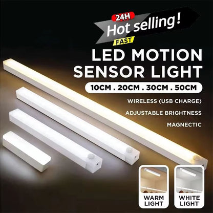 GlowSense PIR Motion-Sensor LED Night Lamp – USB Rechargeable Ambient Light for Bedroom, Stairs & Closet