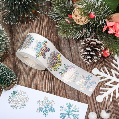 Winter Snowflake 500pcs Sticker Rolls SelfAdhesive Waterproof Stickers Perfect For Christmas Paper 2