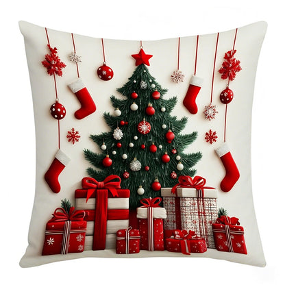 Print Throw Pillowcase Santa, Linen Plush Cartoon Snowman, Merry Christmas Decor, Happy New Year
