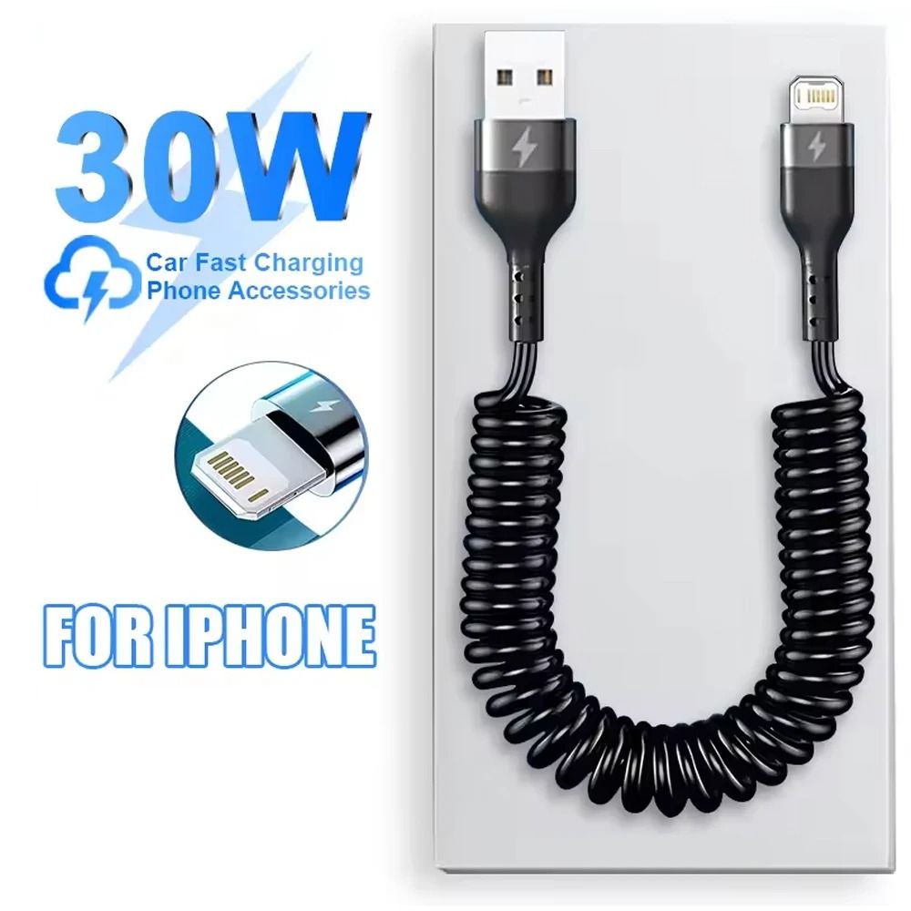 30W Fast Charging Retractable Car Charger Cable for iPhone