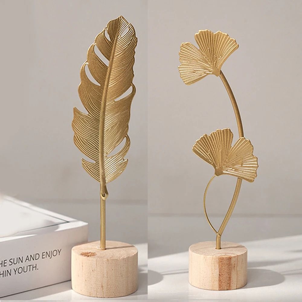 Nordic Gold Ginkgo Leaf Sculpture Home and Office Decorative Ornament